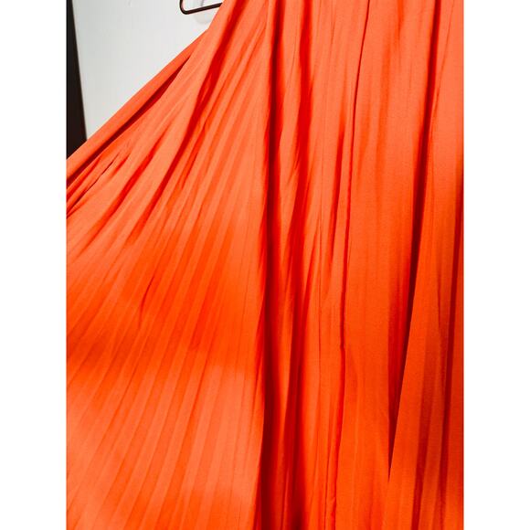 TOME COLLECTIVE Burnt Orange Accordion Pleated Mock Neck Midi Dress Size Small - Picture 5 of 9